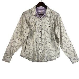 Wrangler 20X Womens Western Snap Button Shirt XL Cream Purple Floral Cotton